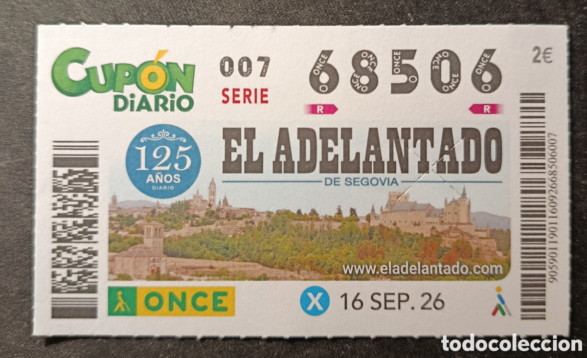 Cupones ONCE: N&deg; 68506 (16/SEPTIEMBRE/2026)-SEGOVIA