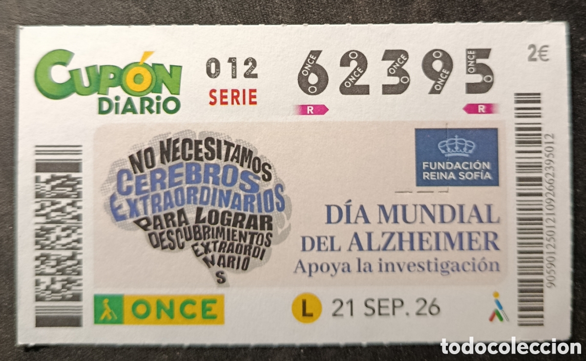 Cupones ONCE: N&deg; 62395 (21/SEPTIEMBRE/2026)
