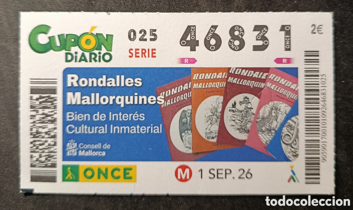 Cupones ONCE: N&deg; 46831 (1/SEPTIEMBRE/2026)-BALEARES