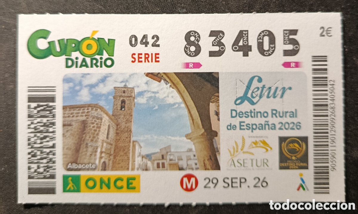 Cupones ONCE: N&deg; 83405 (29/SEPTIEMBRE/2026)-ALBACETE