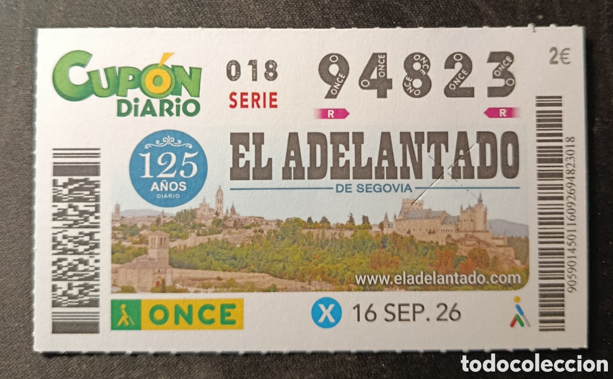 Cupones ONCE: N&deg; 94823 (16/SEPTIEMBRE/2026)-SEGOVIA