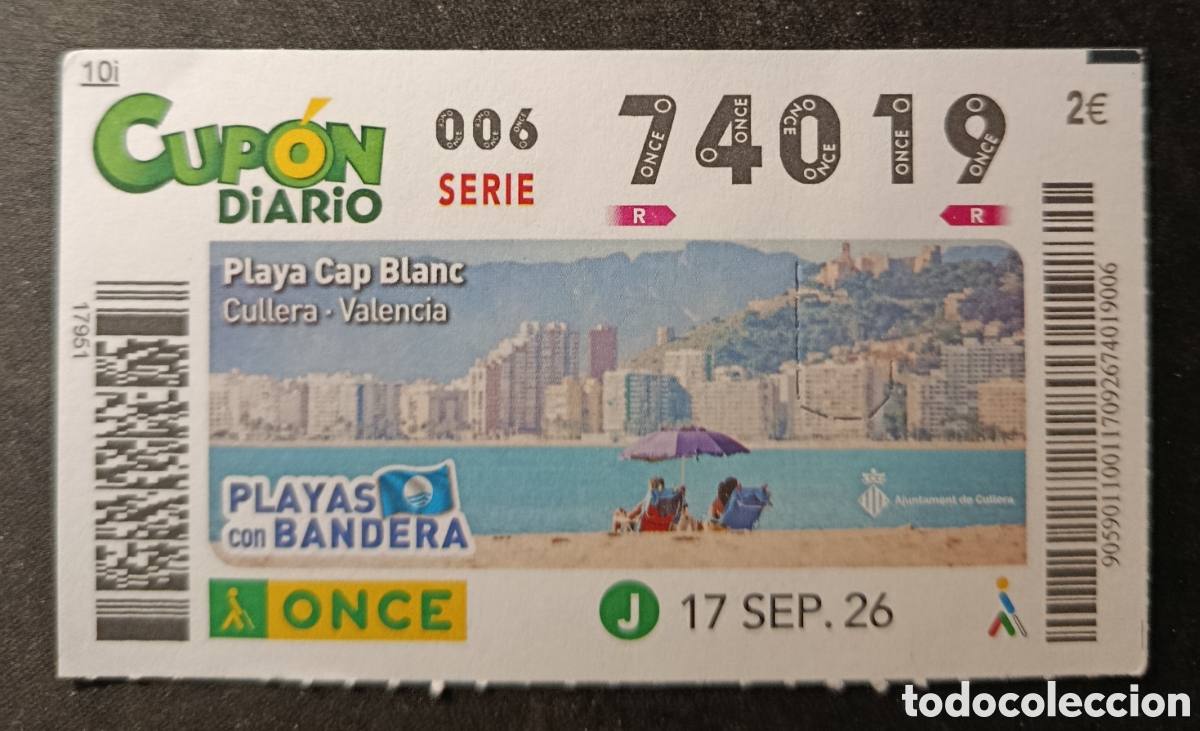 Cupones ONCE: N&deg; 74019 (17/SEPTIEMBRE/2026)-VALENCIA
