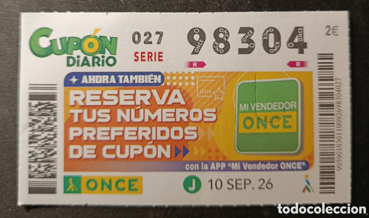 Cupones ONCE: N&deg; 98304 (10/SEPTIEMBRE/2026) - Foto 1
