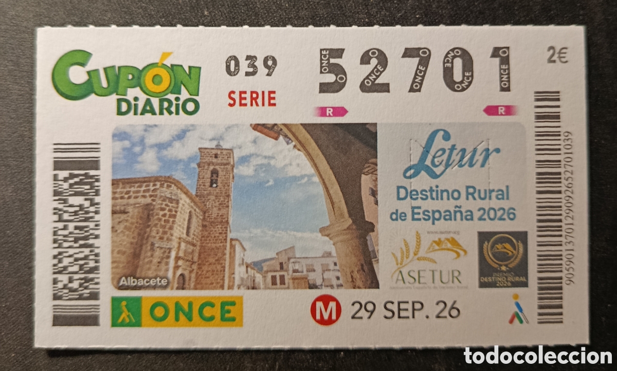 Cupones ONCE: N&deg; 52701 (29/SEPTIEMBRE/2026)-ALBACETE
