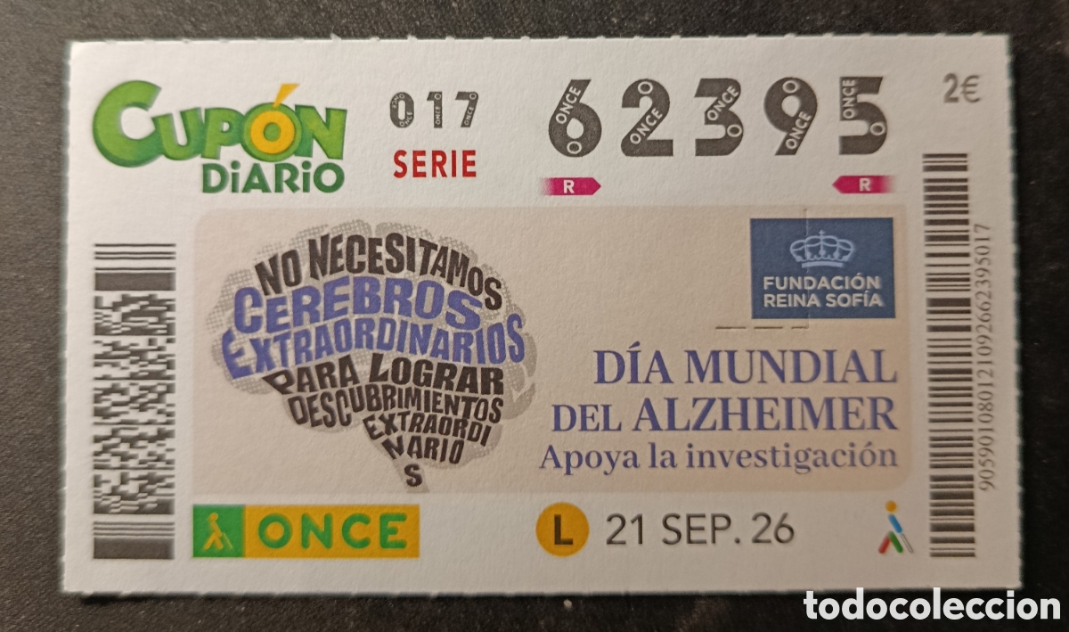 Cupones ONCE: N&deg; 62395 (21/SEPTIEMBRE/2026)