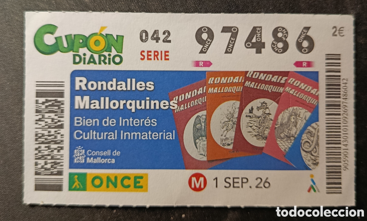 Cupones ONCE: N&deg; 97486 (1/SEPTIEMBRE/2026)-BALEARES