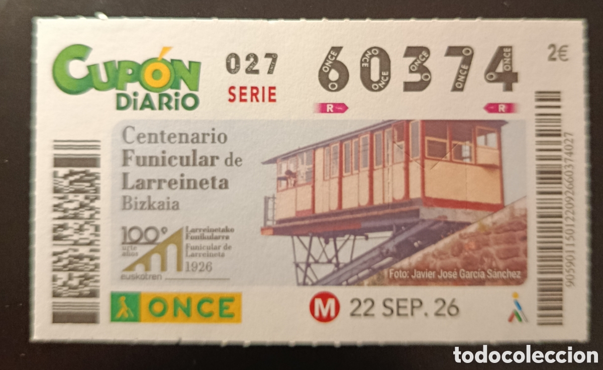 Cupones ONCE: N&deg; 60374 (22/SEPTIEMBRE/2026)-VIZCAYA