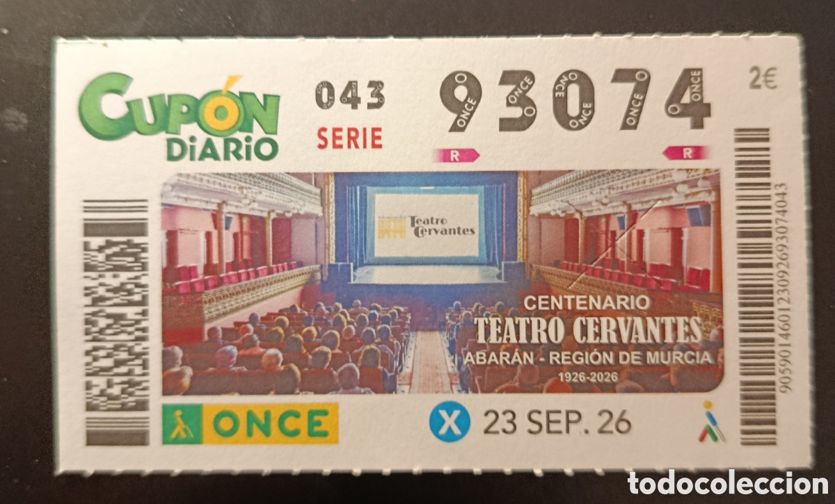 Cupones ONCE: N&deg; 93074 (23/SEPTIEMBRE/2026)- MURCIA