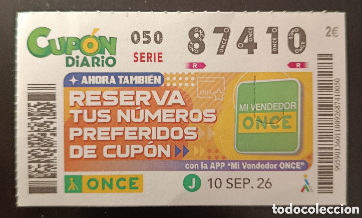 Cupones ONCE: N&deg; 87410 (10/SEPTIEMBRE/2026)