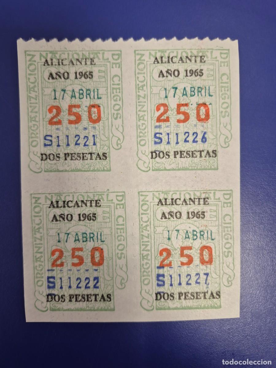 Cupones ONCE: CUPONES DE LA ONCE A&Ntilde;O 1965 BLOQUE DE 4 DE ALICANTE 17 DE ABRIL