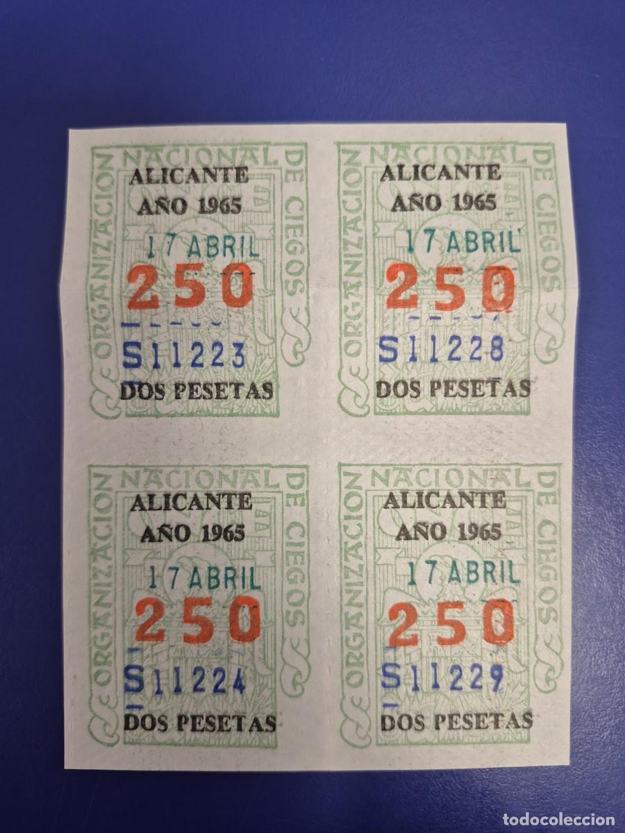Cupones ONCE: CUPONES DE LA ONCE A&Ntilde;O 1965 BLOQUE DE 4 DE ALICANTE 17 DE ABRIL