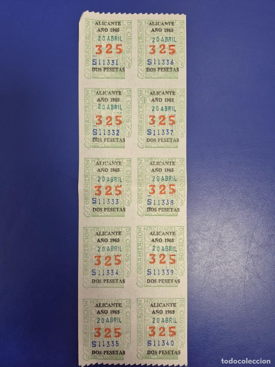 Cupones ONCE: CUPONES DE LA ONCE A&Ntilde;O 1965 BLOQUE DE 10 ALICANTE 20 DE ABRIL