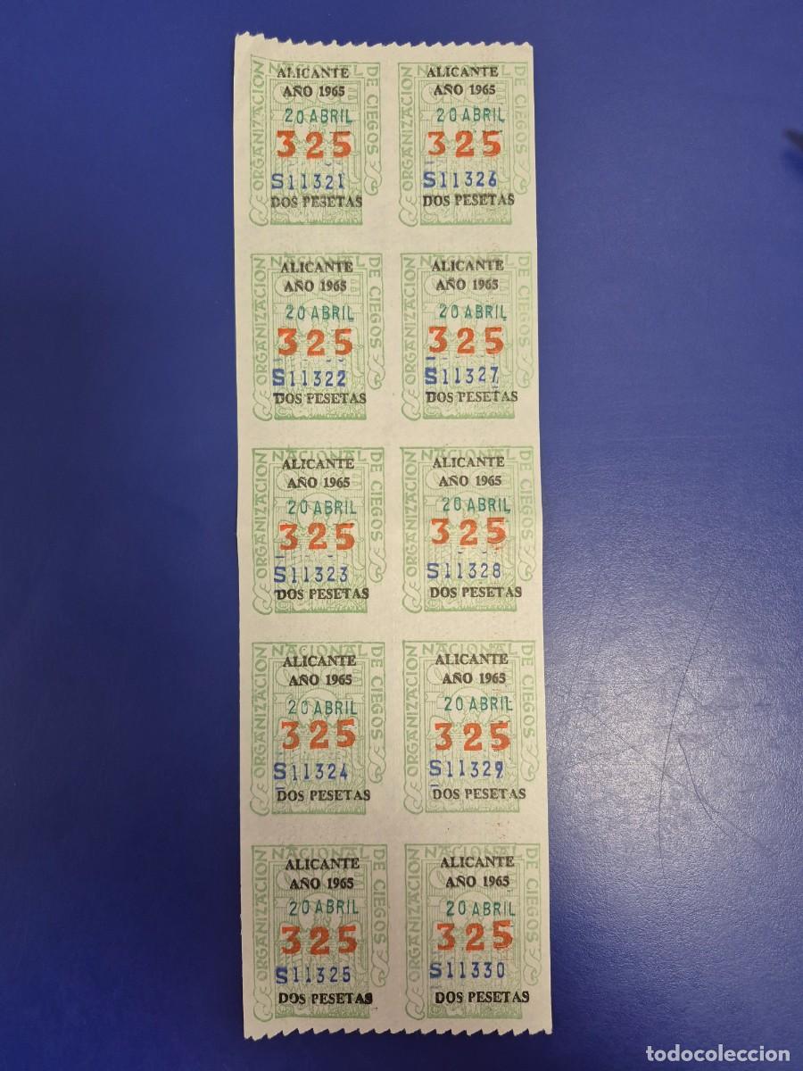 Cupones ONCE: CUPONES DE LA ONCE A&Ntilde;O 1965 BLOQUE DE 10 ALICANTE 20 DE ABRIL