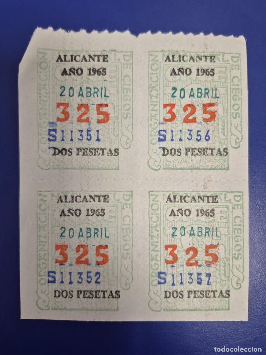Cupones ONCE: CUPONES DE LA ONCE A&Ntilde;O 1965 BLOQUE DE 4 ALICANTE 20 DE ABRIL