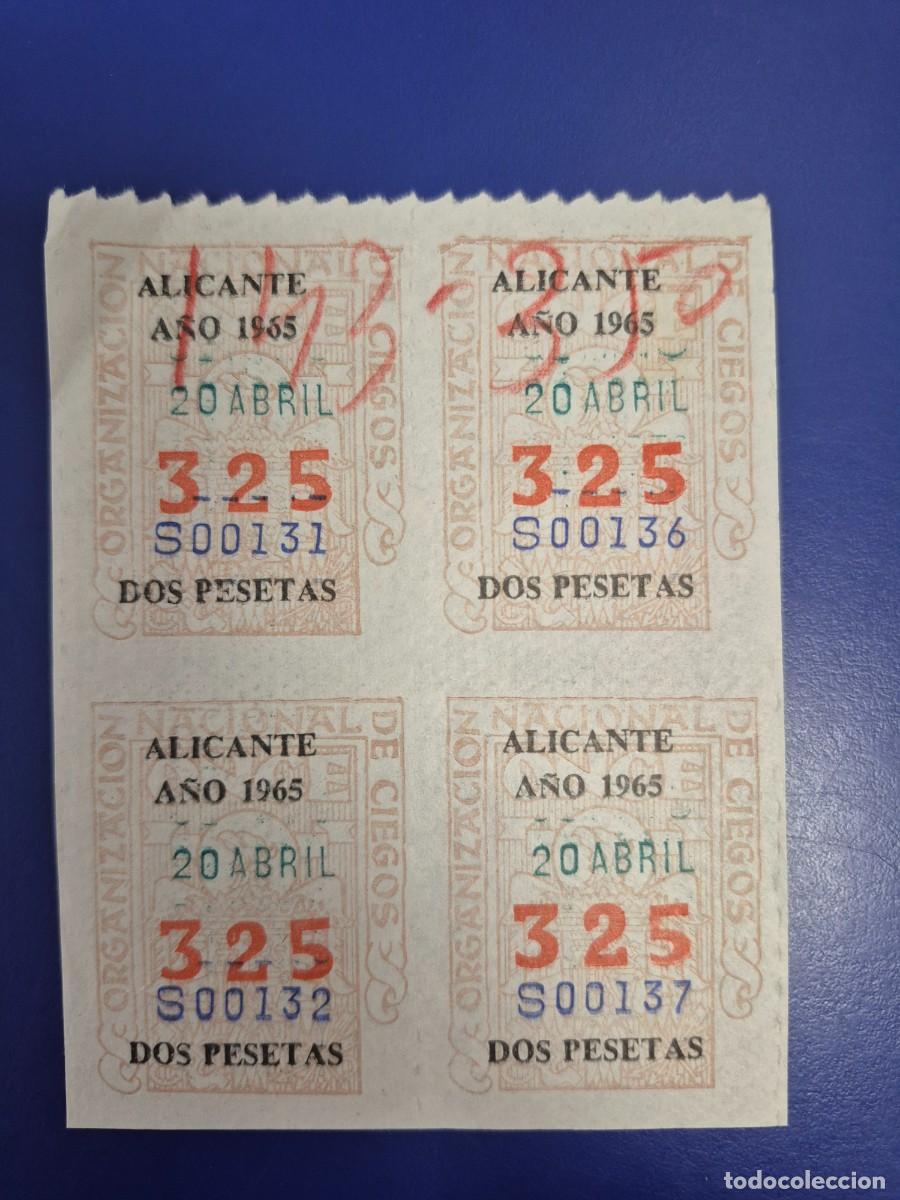 Cupones ONCE: CUPONES DE LA ONCE A&Ntilde;O 1965 BLOQUE DE 4 ALICANTE 20 DE ABRIL