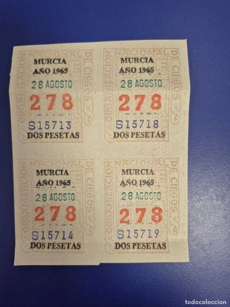 Cupones ONCE: CUPONES DE LA ONCE A&Ntilde;O 1965 BLOQUE DE 4 MURCIA 28 DE AGOSTO