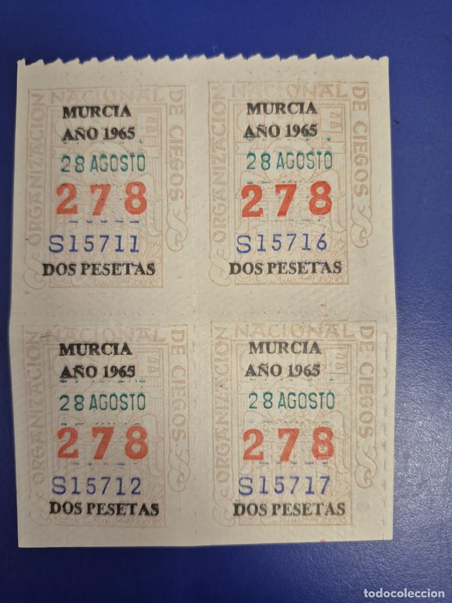 Cupones ONCE: CUPONES DE LA ONCE A&Ntilde;O 1965 BLOQUE DE 4 MURCIA 28 DE AGOSTO