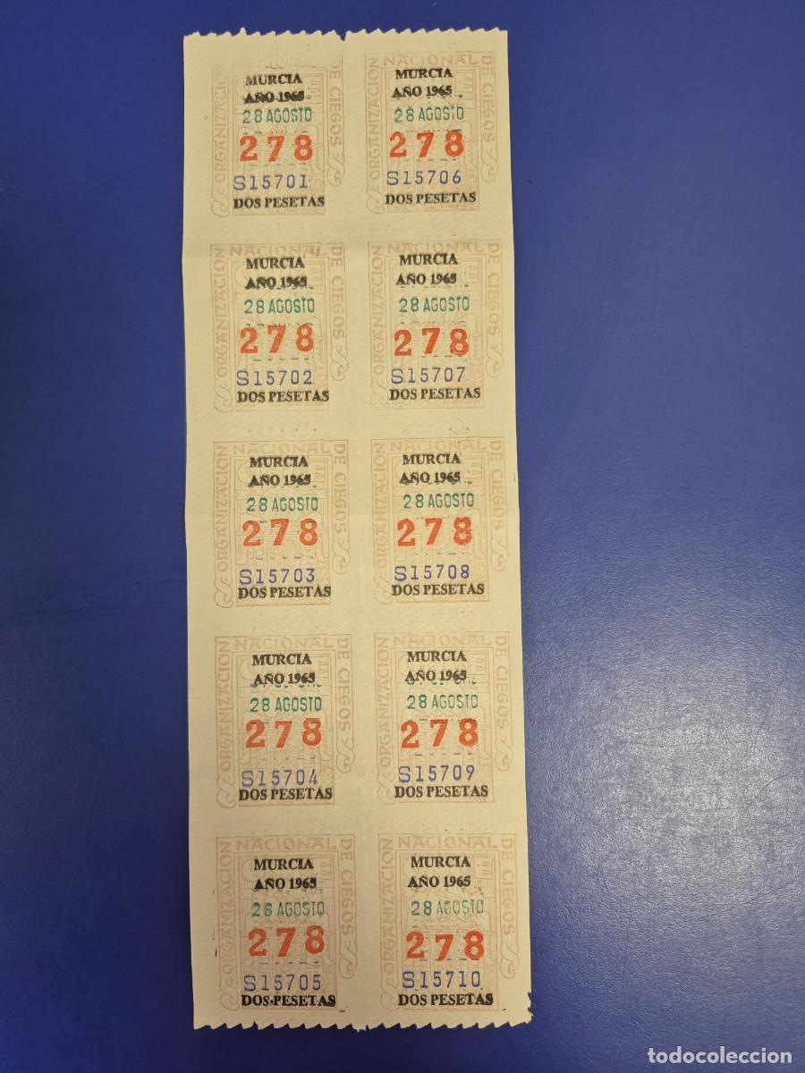 Cupones ONCE: CUPONES DE LA ONCE A&Ntilde;O 1965 BLOQUE DE 10 MURCIA 28 DE AGOSTO