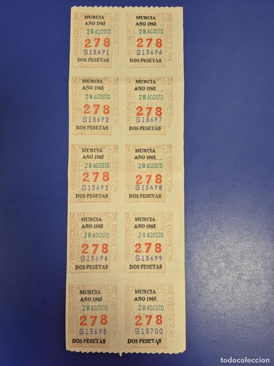 Cupones ONCE: CUPONES DE LA ONCE A&Ntilde;O 1965 BLOQUE DE 10 MURCIA 28 DE AGOSTO