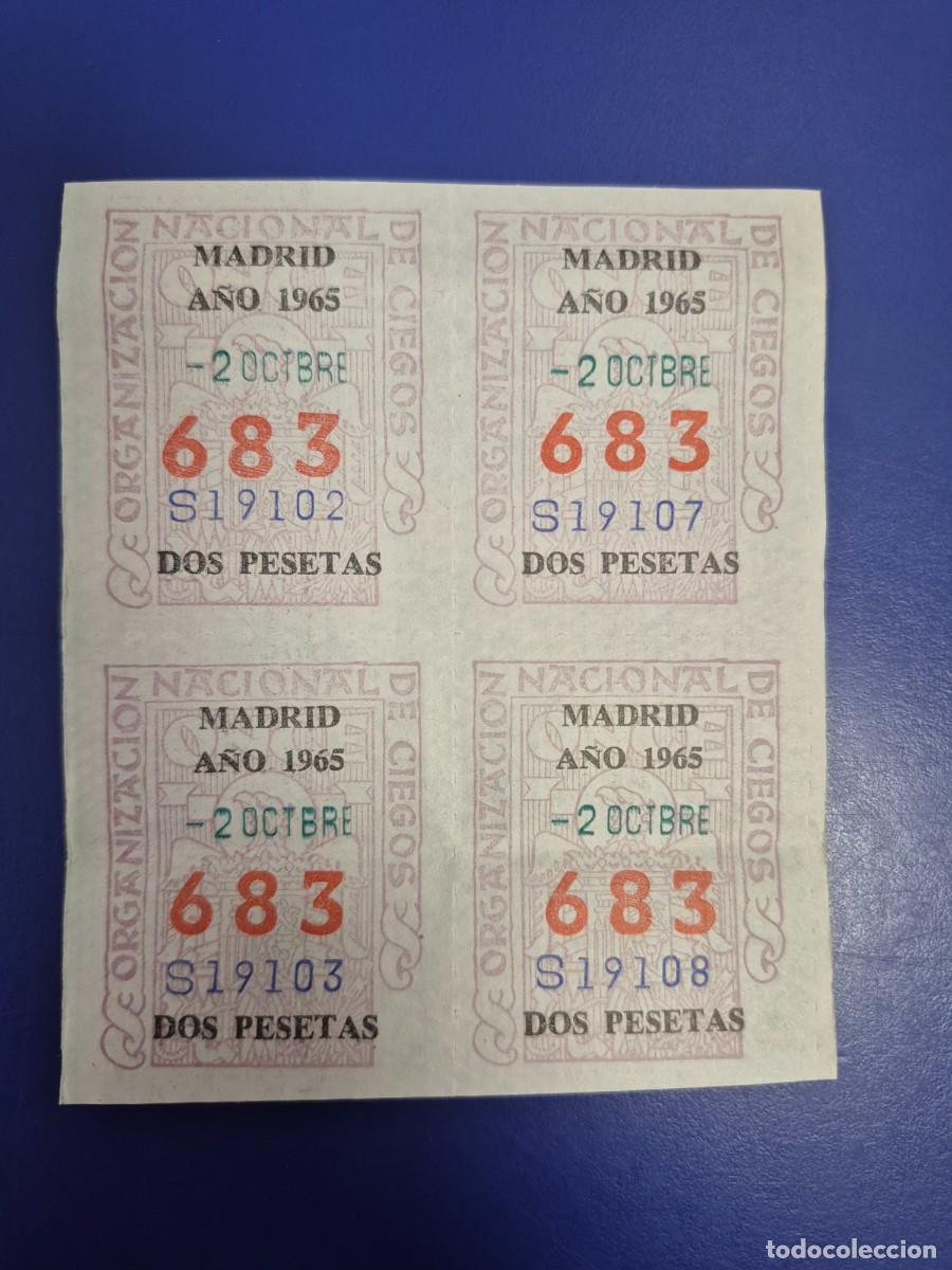 Cupones ONCE: CUPONES DE LA ONCE A&Ntilde;O 1965 BLOQUE DE 4 MADRID 2 DE OCTUBRE