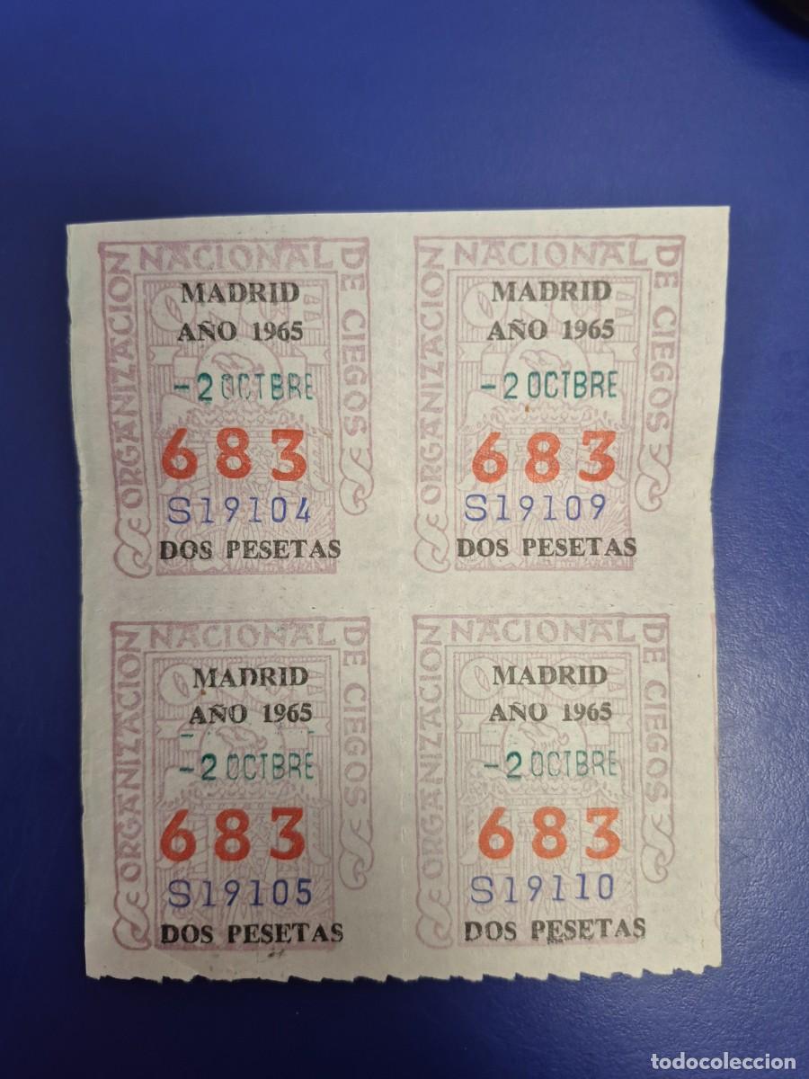 Cupones ONCE: CUPONES DE LA ONCE A&Ntilde;O 1965 BLOQUE DE 4 MADRID 2 DE OCTUBRE