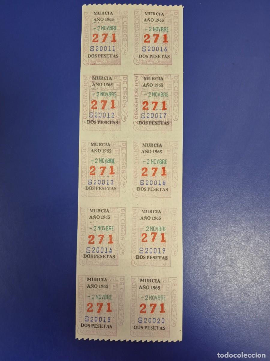 Cupones ONCE: CUPONES DE LA ONCE A&Ntilde;O 1965 BLOQUE DE 10 MURCIA 2 DE NOVIEMBRE