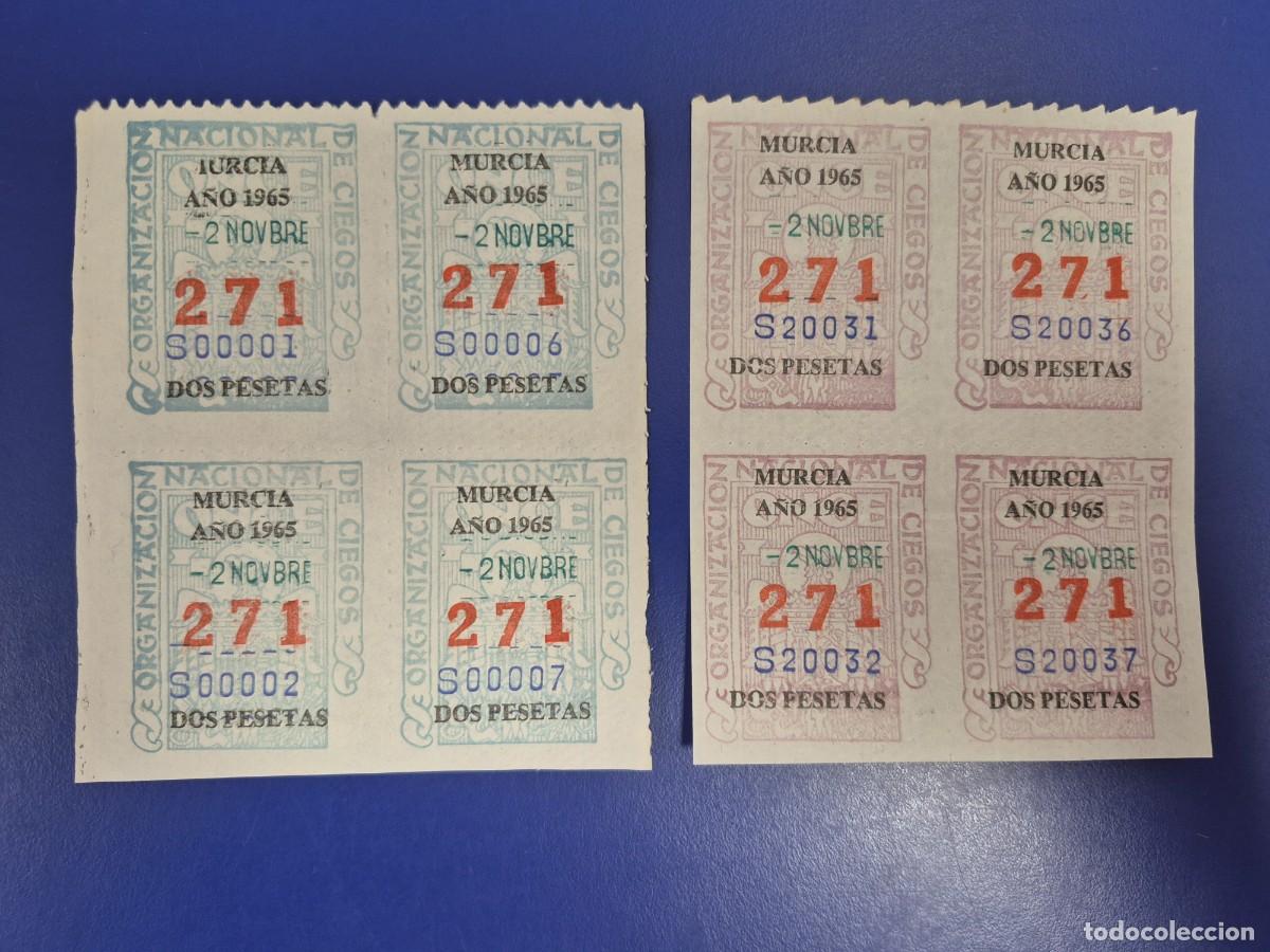 Cupones ONCE: CUPONES DE LA ONCE A&Ntilde;O 1965 2 BLOQUES DE 4 MURCIA 2 DE NOVIEMBRE