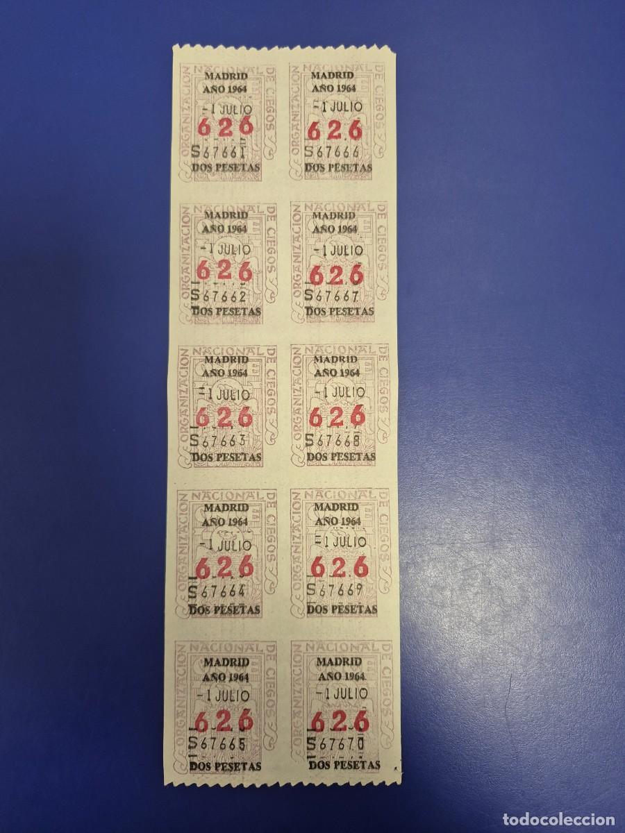 Cupones ONCE: CUPONES DE LA ONCE A&Ntilde;O 1964 BLOQUE DE 10 MADRID 1 DE JULIO