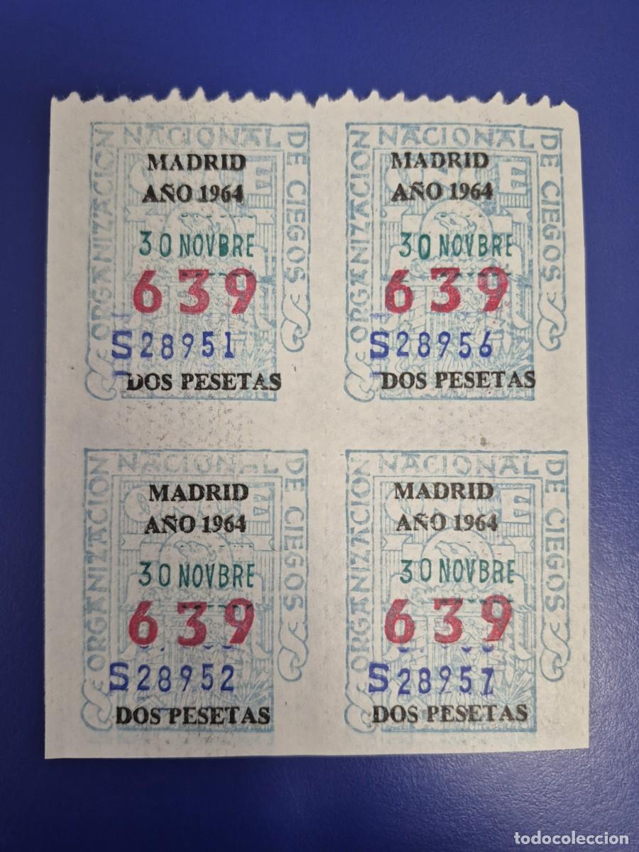 Cupones ONCE: CUPON DE LA ONCE A&Ntilde;O 1964 BLOQUE DE 4 MADRID 30 DE NOVIEMBRE