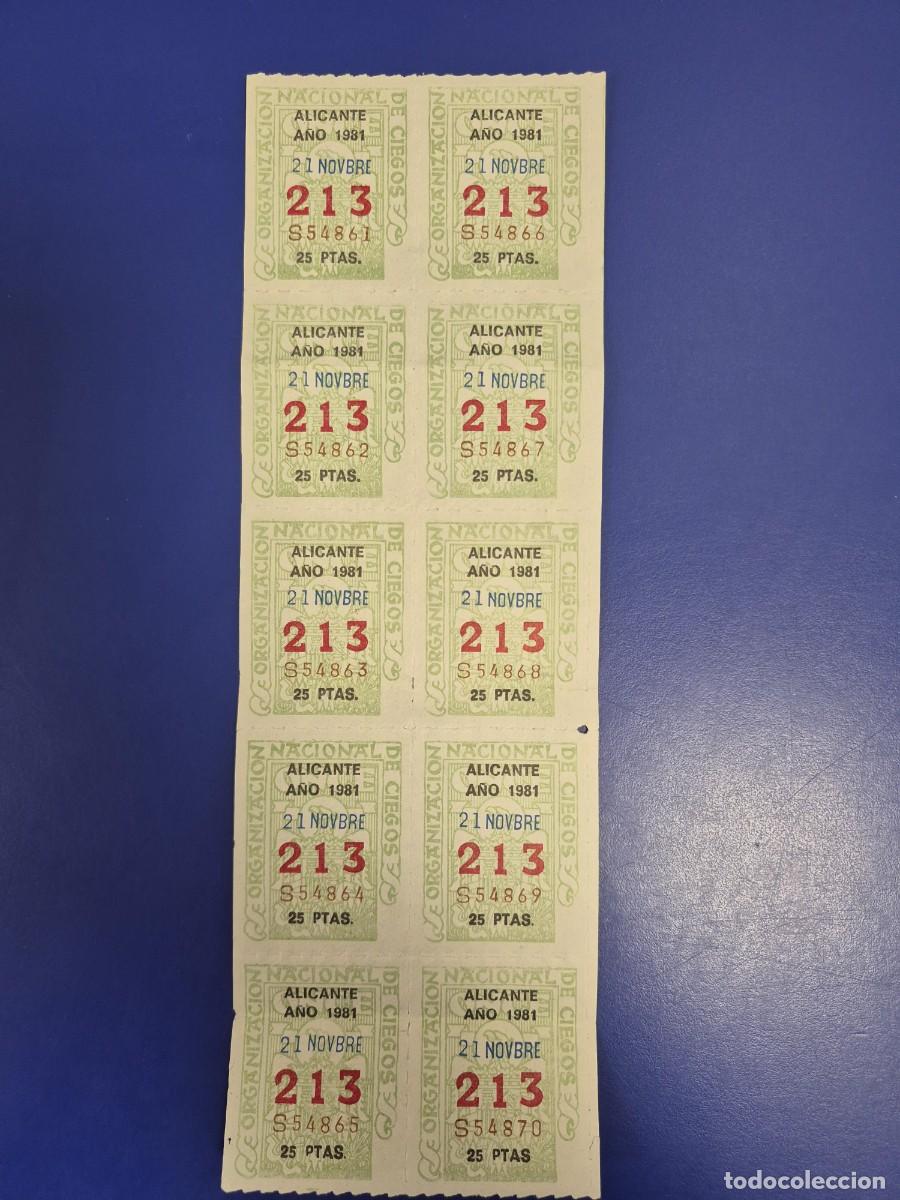 ONCE Coupons: CUPONES ONCE BLOQUE DE 10 ALICANTE 21 DE NOVIEMBRE 1981