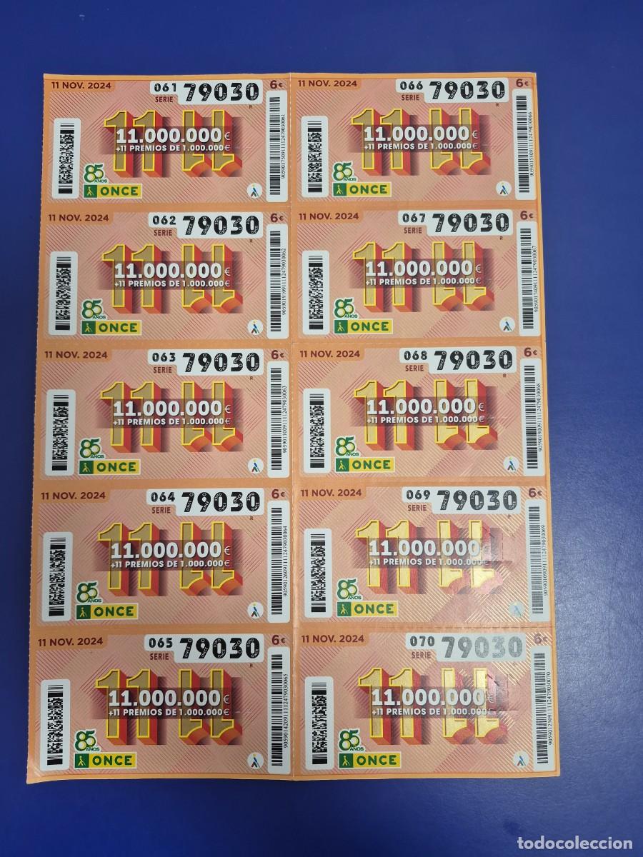 Cupones ONCE: CUPON ONCE 11 DE NOVIEMBRE 2024 BILLETE COMPLETO