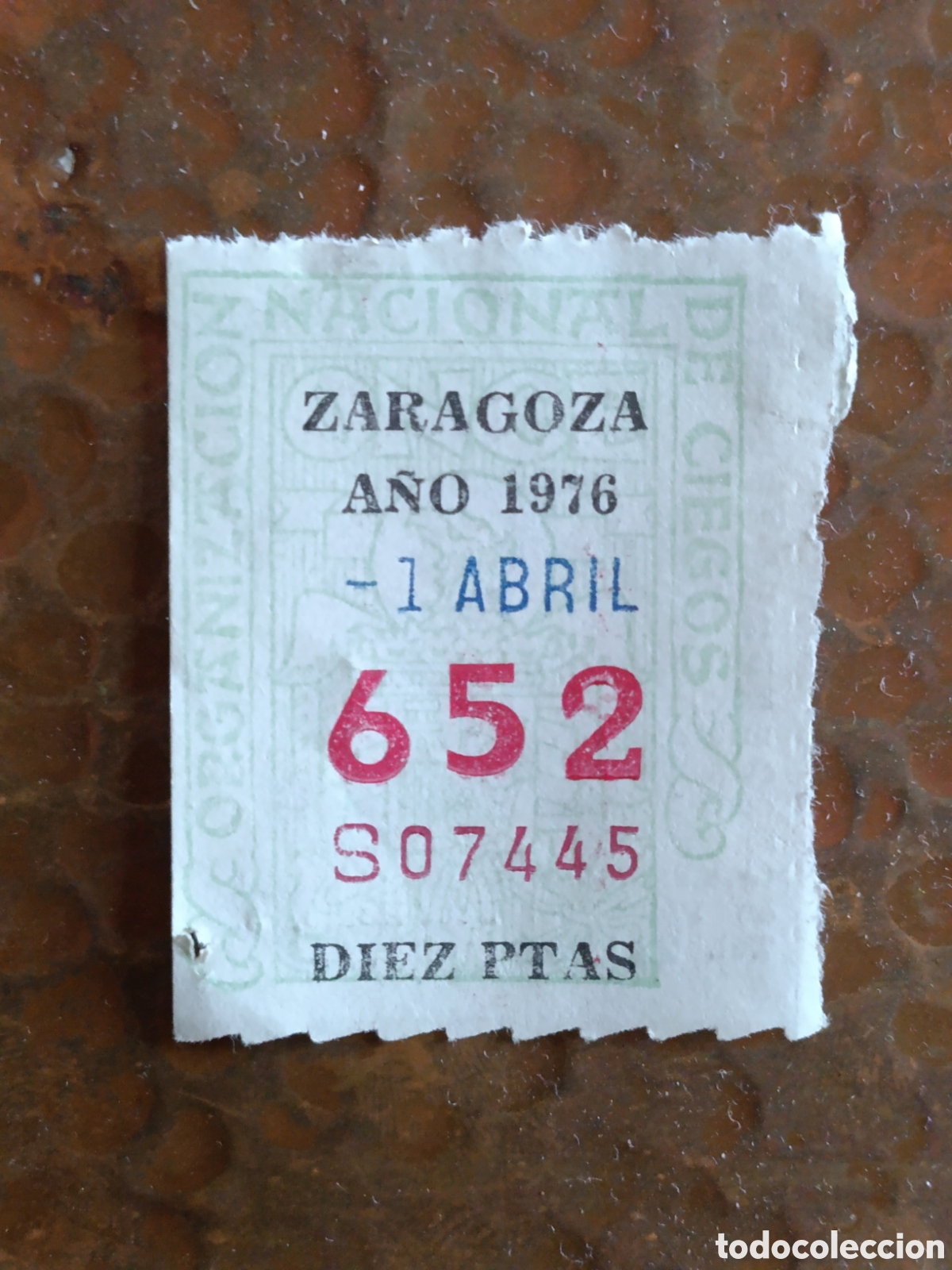 Cupones ONCE: CUPON DE LOTERIA LA ONCE 652 10 PTAS [ A&Ntilde;O 1976 ]