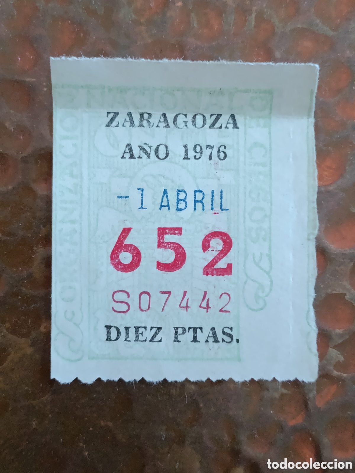 Cupones ONCE: CUPON DE LOTERIA LA ONCE 652 10 PTAS [ A&Ntilde;O 1976 ]