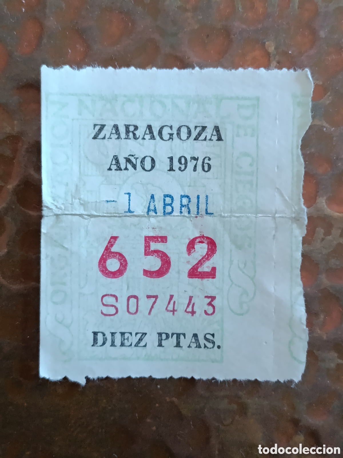 Cupones ONCE: CUPON DE LOTERIA LA ONCE 652 10 PTAS [ A&Ntilde;O 1976 ]