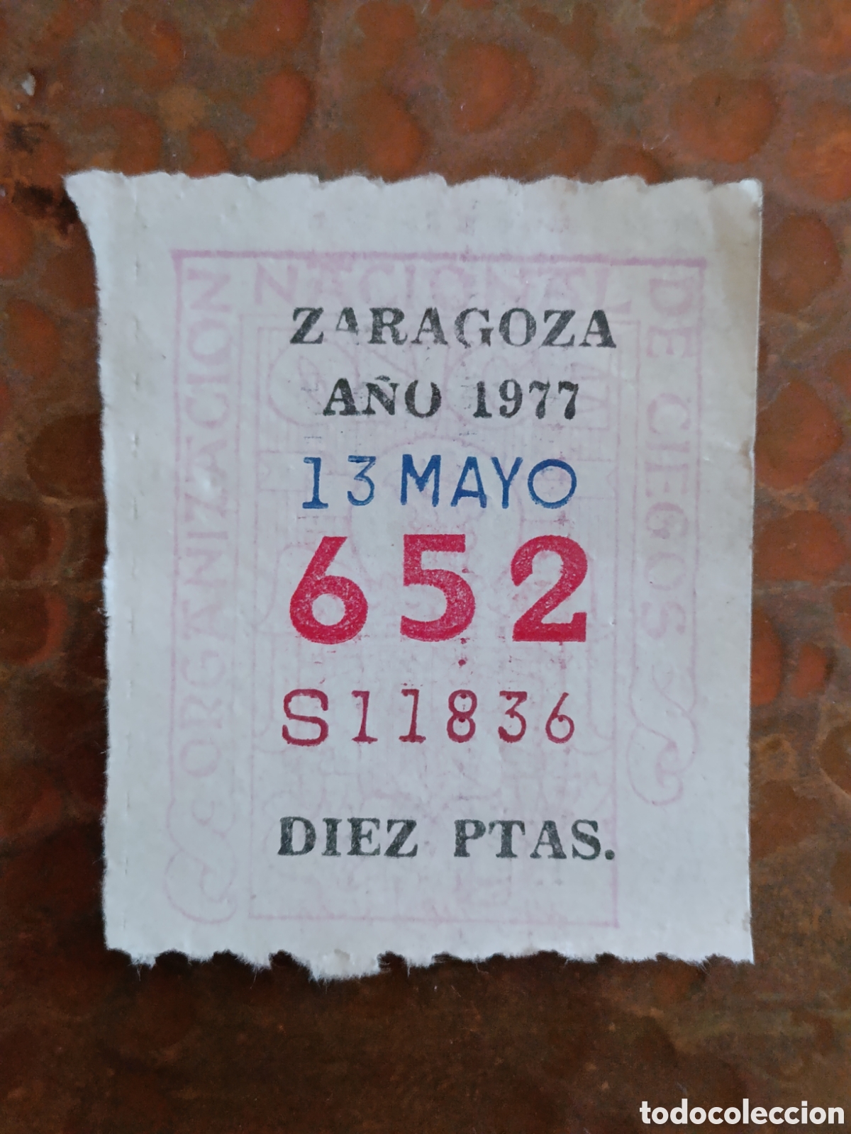 Cupones ONCE: CUPON DE LOTERIA LA ONCE 652 10 PTAS [ A&Ntilde;O 1977 ]