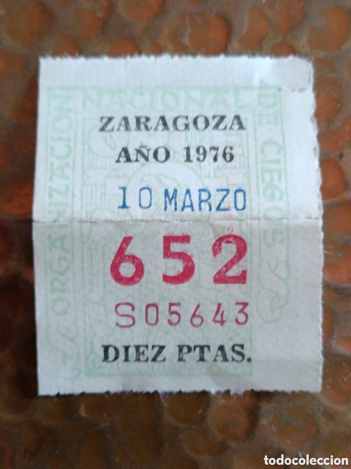 Cupones ONCE: CUPON DE LOTERIA LA ONCE 652 10 PTAS [ A&Ntilde;O 1976 ]