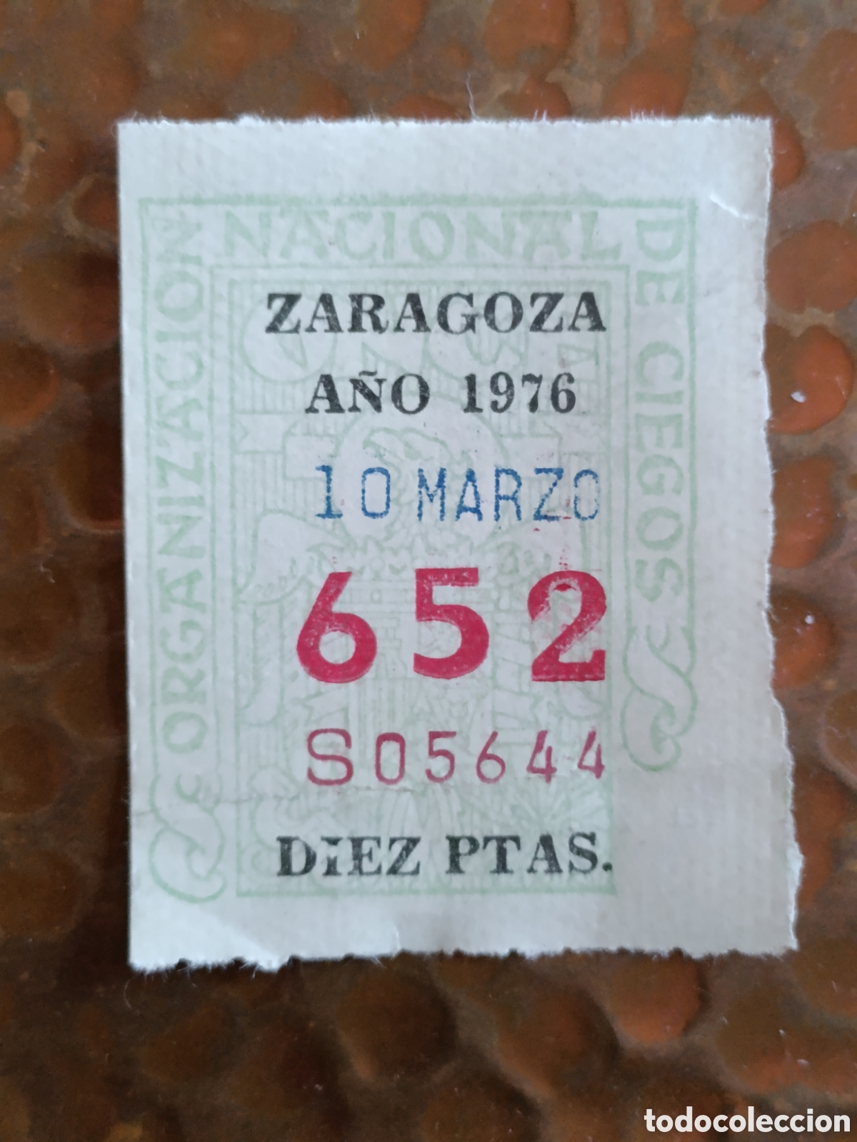 Cupones ONCE: CUPON DE LOTERIA LA ONCE 652 10 PTAS [ A&Ntilde;O 1976 ]
