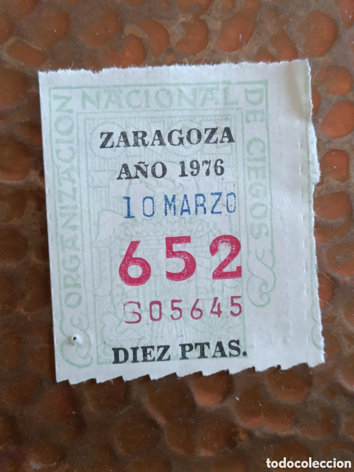 Cupones ONCE: CUPON DE LOTERIA LA ONCE 652 10 PTAS [ A&Ntilde;O 1976 ]