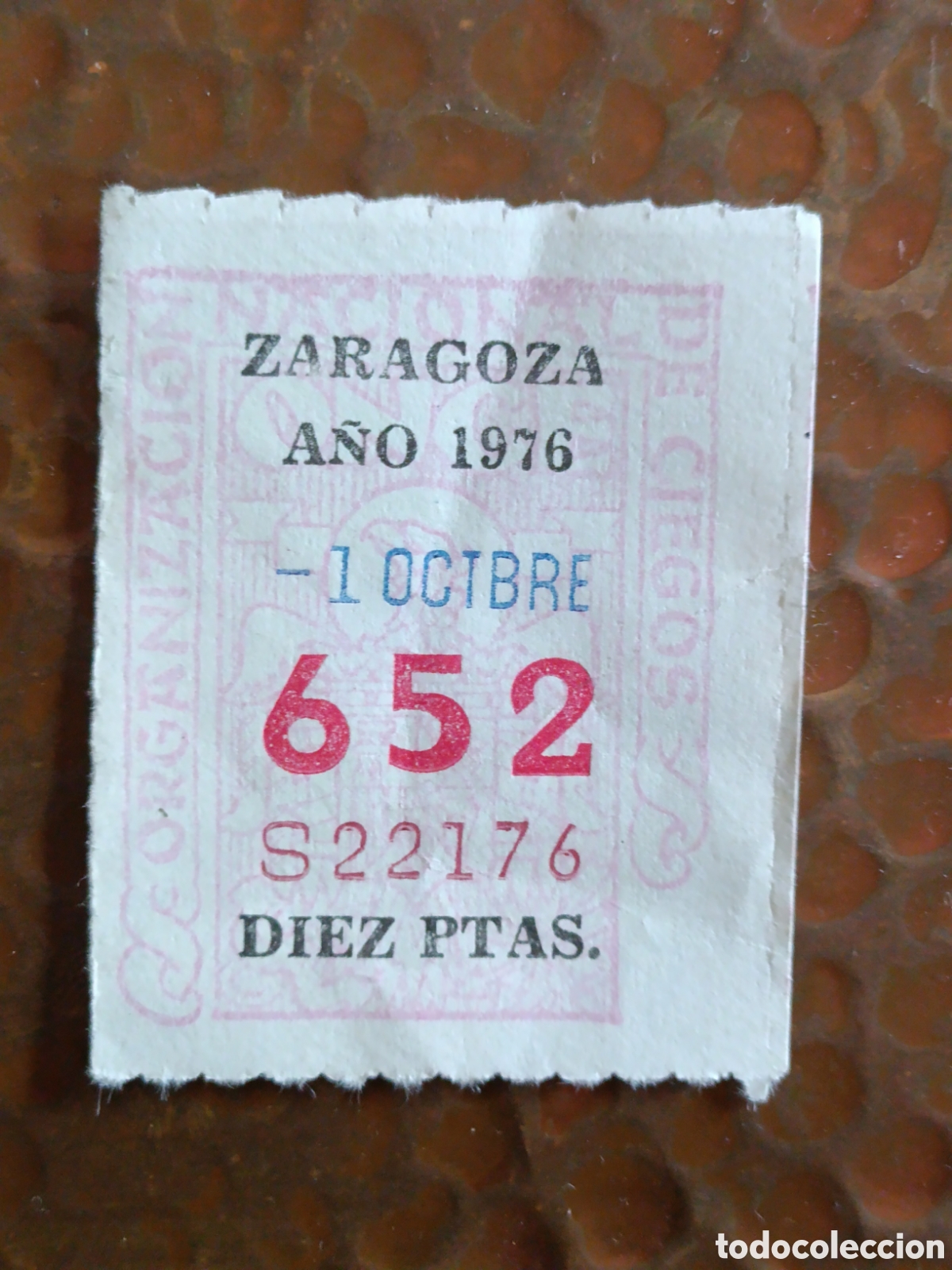 Cupones ONCE: CUPON DE LOTERIA LA ONCE 652 10 PTAS [ A&Ntilde;O 1976 ]