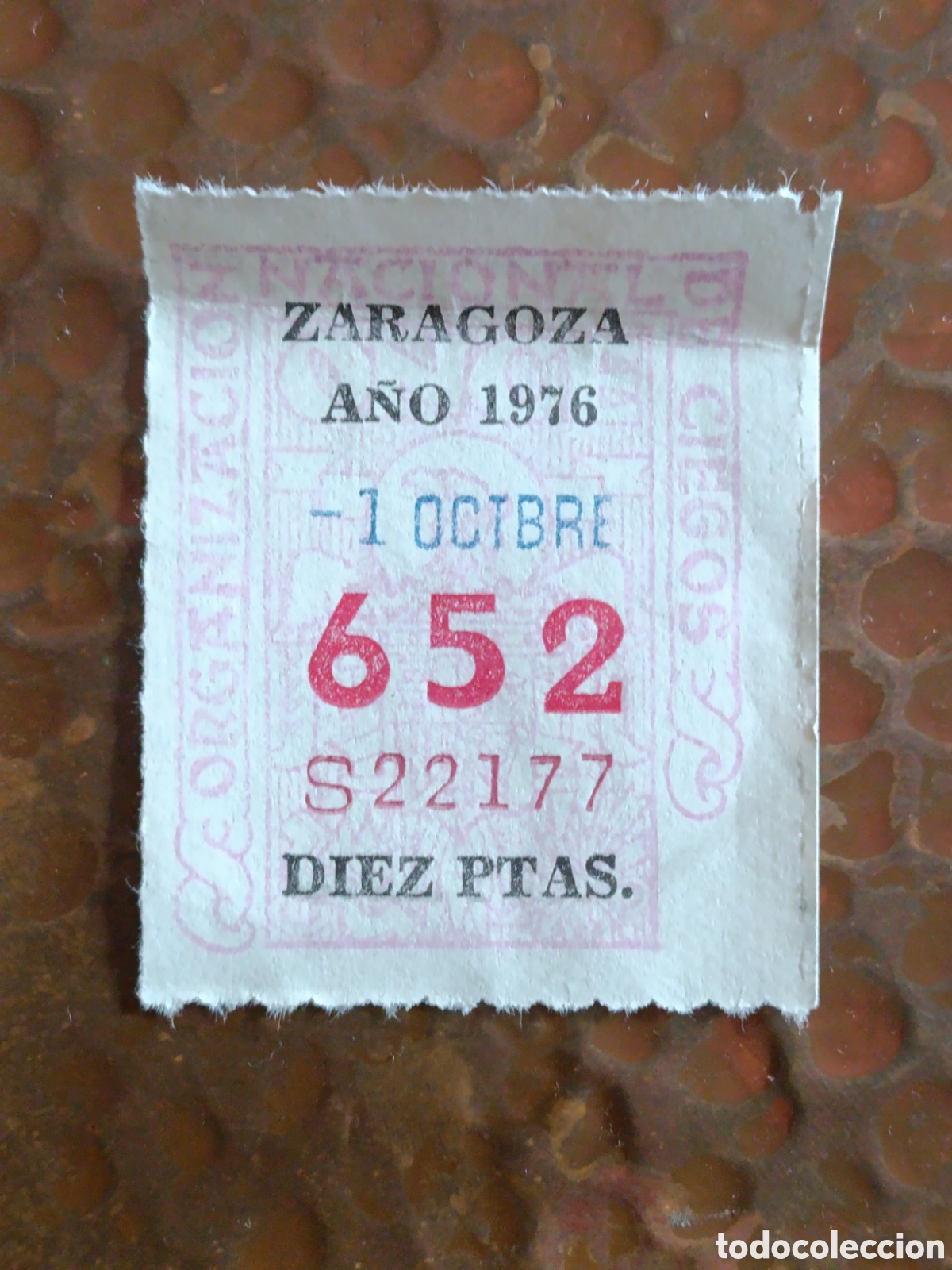 Cupones ONCE: CUPON DE LOTERIA LA ONCE 652 10 PTAS [ A&Ntilde;O 1976 ]