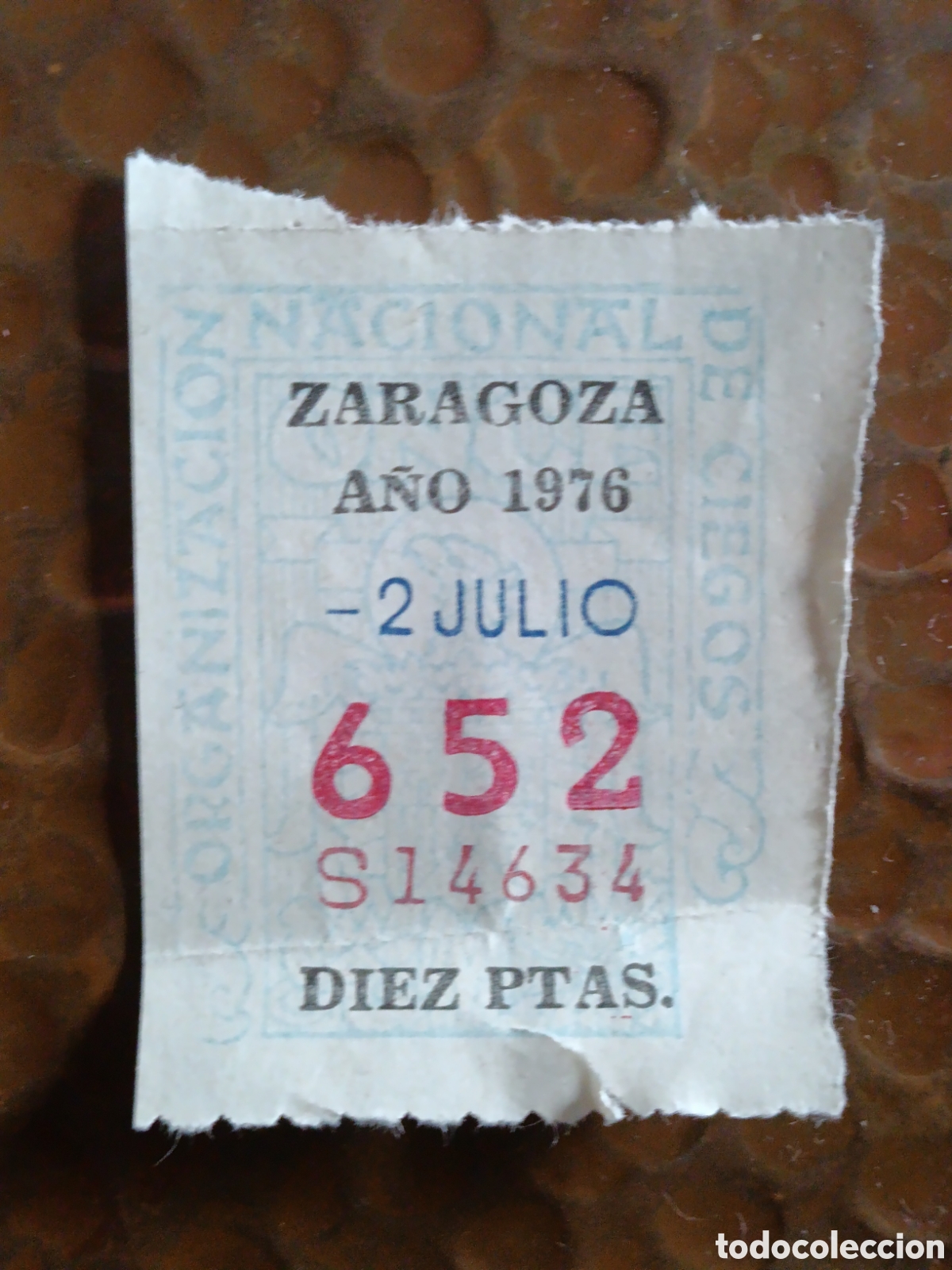 Cupones ONCE: CUPON DE LOTERIA LA ONCE 652 10 PTAS [ A&Ntilde;O 1976 ]