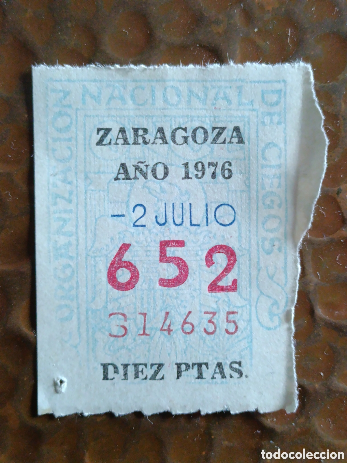 Cupones ONCE: CUPON DE LOTERIA LA ONCE 652 10 PTAS [ A&Ntilde;O 1976 ]