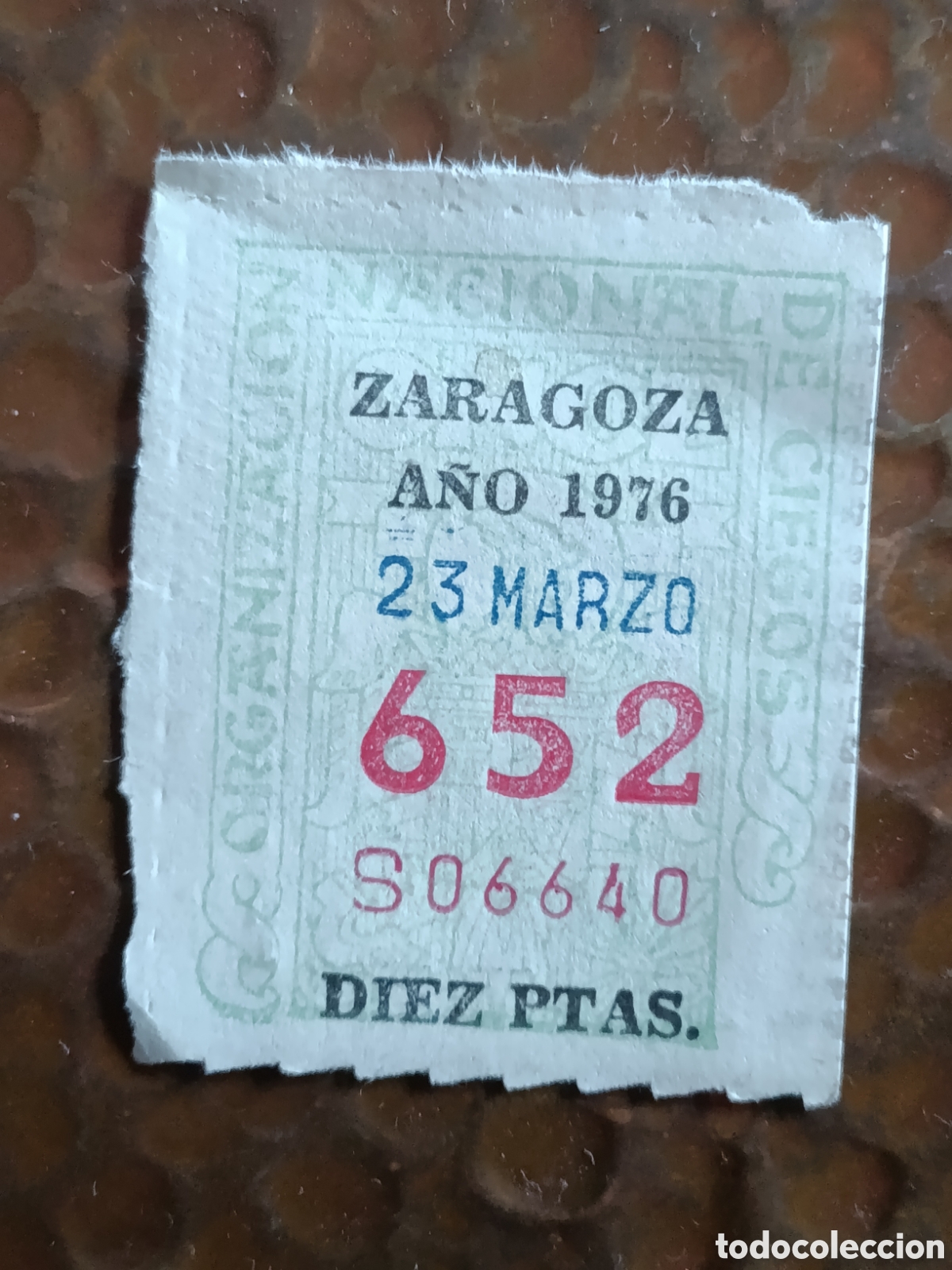 Cupones ONCE: CUPON DE LOTERIA LA ONCE 652 10 PTAS [ A&Ntilde;O 1976 ]