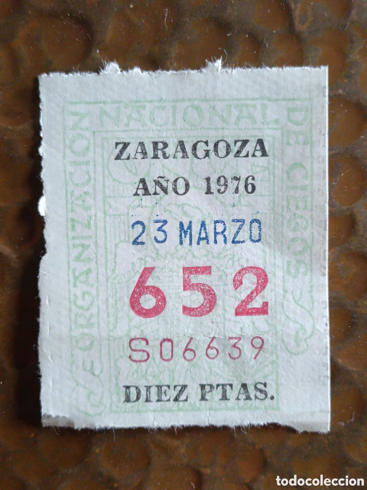 Cupones ONCE: CUPON DE LOTERIA LA ONCE 652 10 PTAS [ A&Ntilde;O 1976 ]