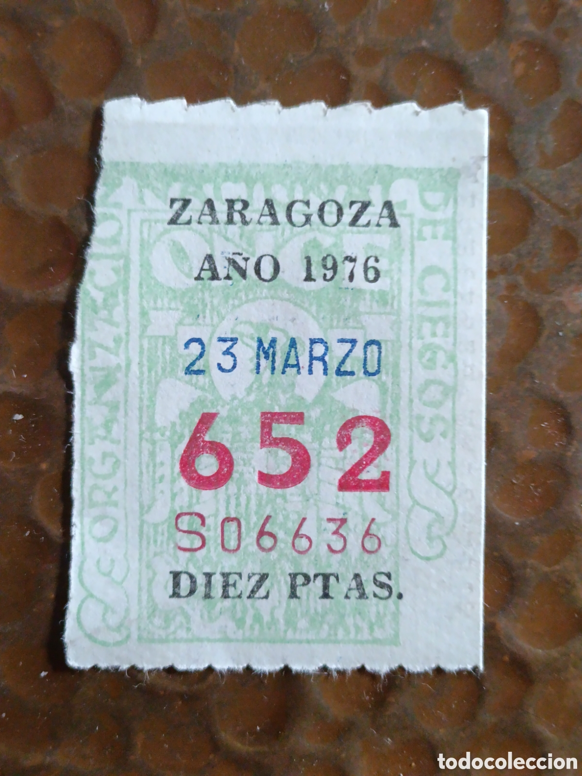 Cupones ONCE: CUPON DE LOTERIA LA ONCE 652 10 PTAS [ A&Ntilde;O 1976 ]
