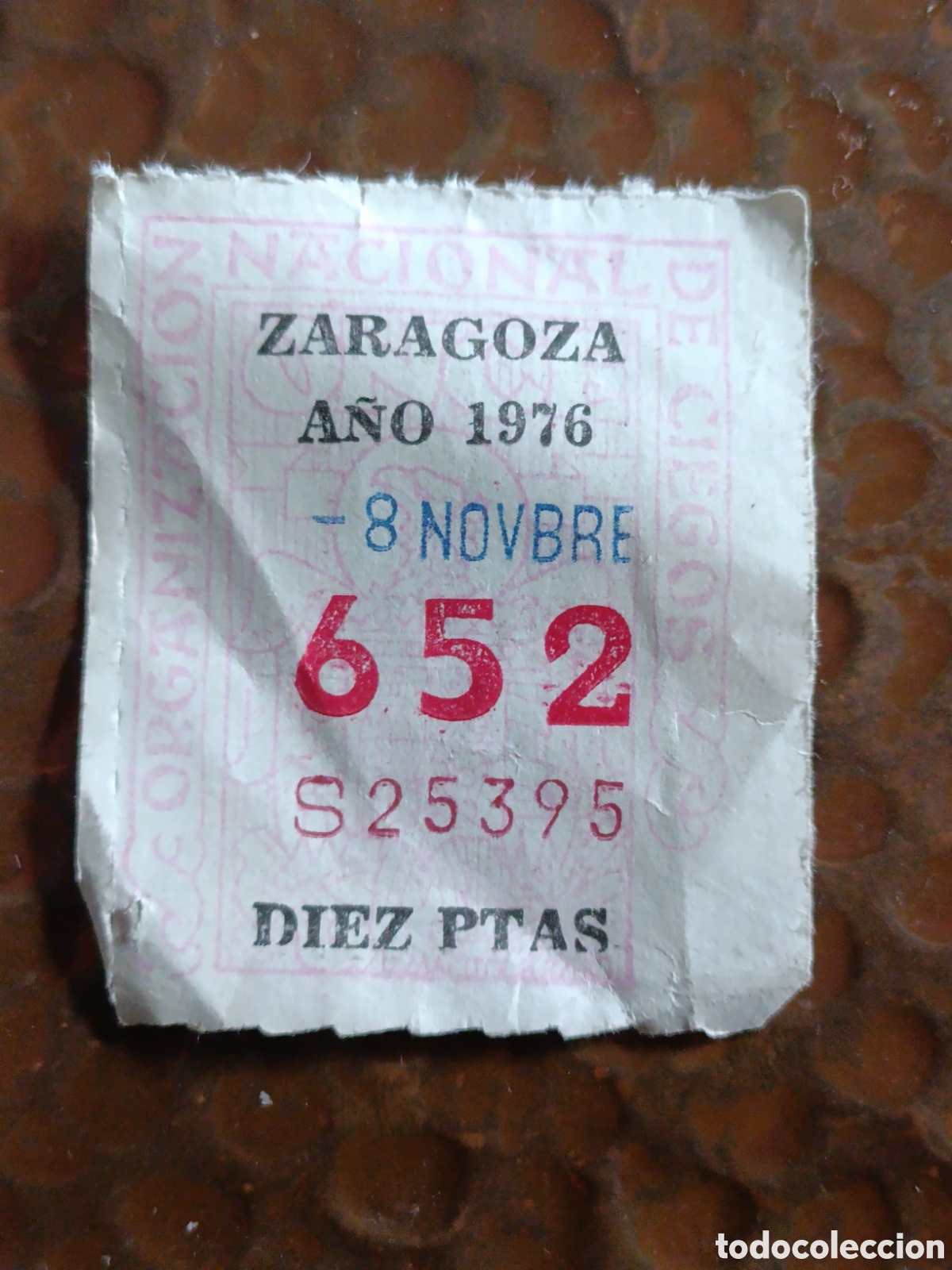 Cupones ONCE: CUPON DE LOTERIA LA ONCE 652 10 PTAS [ A&Ntilde;O 1976 ]