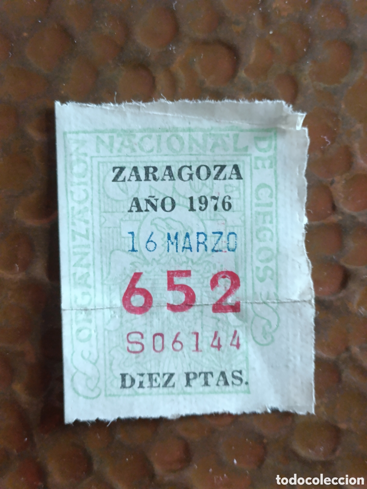 Cupones ONCE: CUPON DE LOTERIA LA ONCE 652 10 PTAS [ A&Ntilde;O 1976 ]