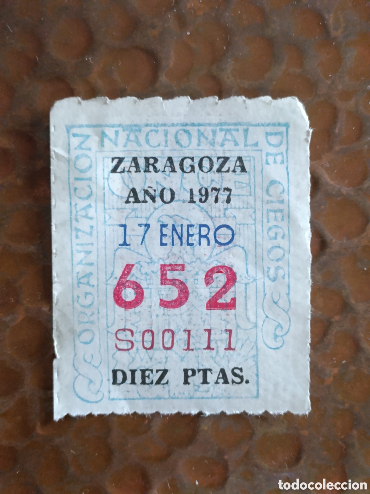 Cupones ONCE: CUPON DE LOTERIA LA ONCE 652 10 PTAS [ A&Ntilde;O 1977 ]