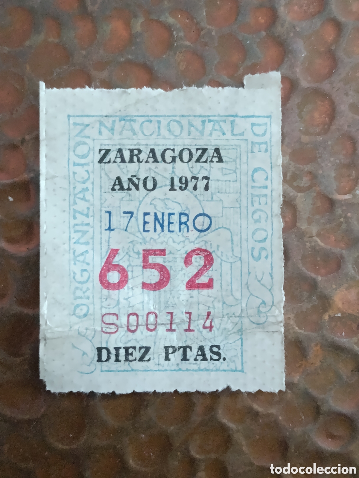 Cupones ONCE: CUPON DE LOTERIA LA ONCE 652 10 PTAS [ A&Ntilde;O 1977 ]