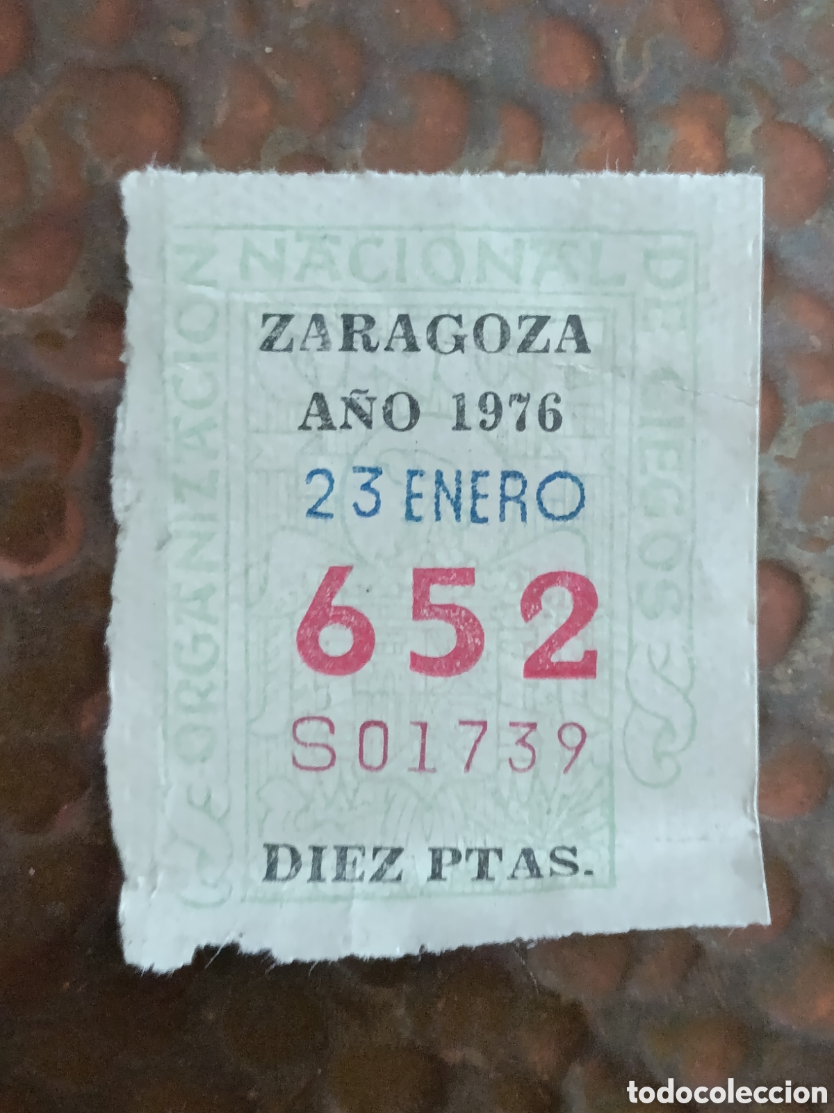 Cupones ONCE: CUPON DE LOTERIA LA ONCE 652 10 PTAS [ A&Ntilde;O 1976 ]